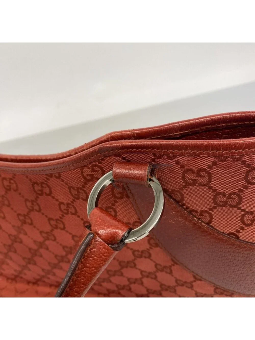 Gucci Tote Bag GG Canvas Red Silver